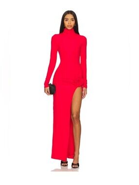 🌹More To Come Long Sleeve Red Turtleneck Maxi Dress with Thigh Slit🌹
